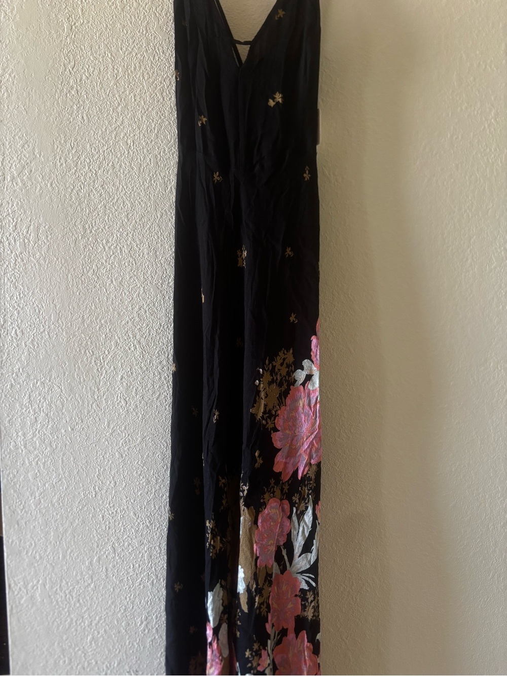 Black Maxi Dress with Pink and Gold Floral Print